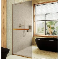 Душевая перегородка Maybah Glass MGD-1460-3у 990х1950 в узком профиле с полотенцедержателем Золото стекло бронзовое матовое
