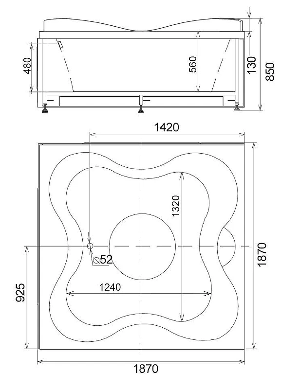 Акриловая ванна Gemy Gemy 187x187 G9089 O R С гидромассажем