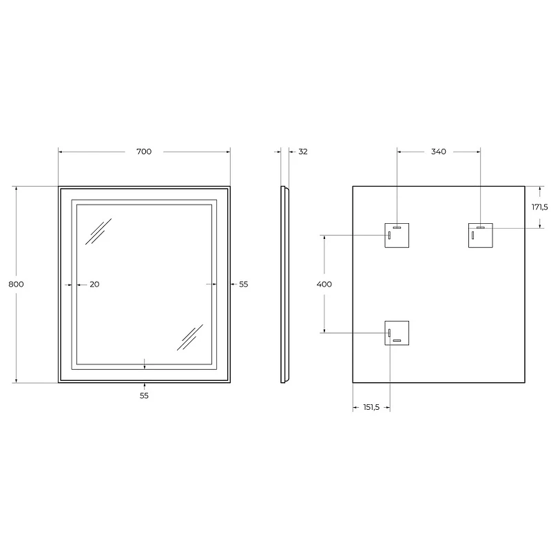 Зеркало BelBagno Kraft 70 SPC-KRAFT-700-800-SENS-AL с подсветкой Сатин с сенсорным выключателем стекло