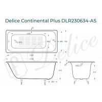 Чугунная ванна Delice Continental Plus 170x70 DLR230634-AS без отверстий под ручки с антискользящим покрытием