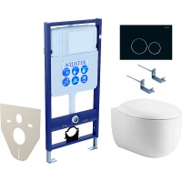 Комплект унитаза с инсталляцией Aquatek Set Aquatek Альтаир cm-020 4в1 с сиденьем Микролифт и Черной матовой клавишей смыва фарфор подвесной