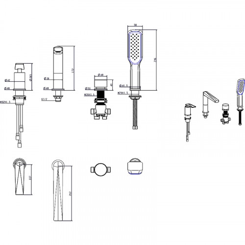 Смеситель на борт ванны Boheme Venturo 370-SGM Оружейная сталь глянцевая латунь