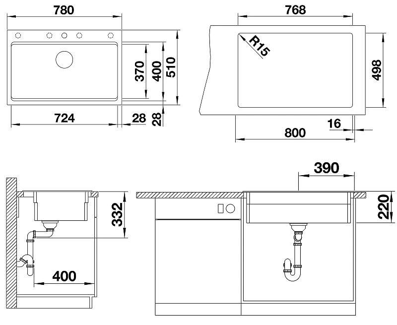 Кухонная мойка Blanco Etagon 8 Silgranit 525187 Антрацит искусственный камень (литьевой мрамор) встраиваемый