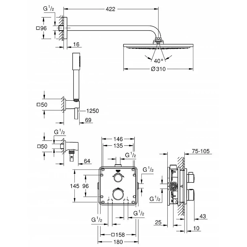 Душевая система Grohe Grohtherm 34730000 с термостатом Хром пластик встраиваемый