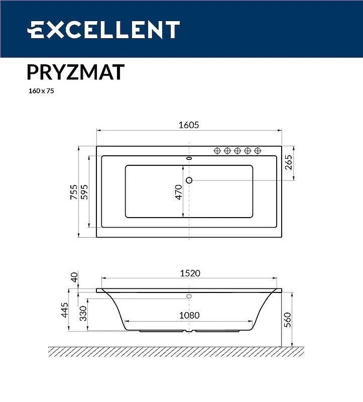 Акриловая ванна Excellent Pryzmat Slim 160x75 WAEX.PRY16S.LINE.BR с гидромассажем