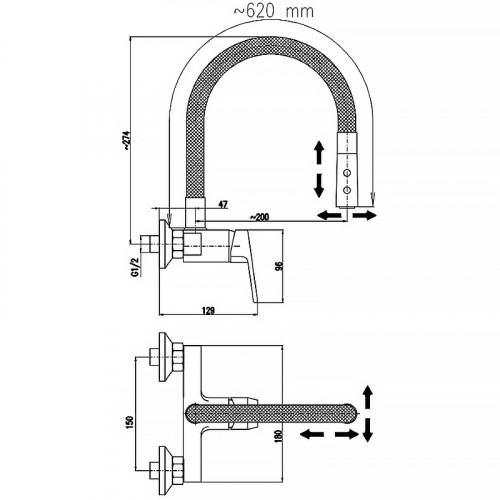 Смеситель для кухни Rav Slezak Colorado CO102.5/12 Серый Хром латунь на стену