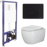 Унитаз с инсталляцией Ceramicanova Play CN3001 + Berges Novum D5 040235 с сиденьем Микролифт и Черной матовой клавишей смыва