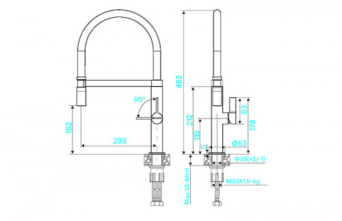 Смеситель для кухни KUCHENSTERN TURM-E 405SS40 цвет Нержавеющая сталь