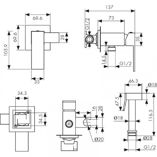 Гигиенический душ со смесителем Kaiser Sonat 34777-2 Черный матовый латунь встраиваемый