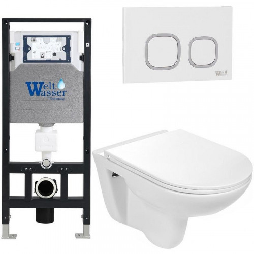 Комплект унитаза с инсталляцией WeltWasser AMBERG 506 + BAARBACH 004 GL-WT + AMBERG RD-WT 10000006770 цвет Белый глянцевый с сиденьем Микролифт и клавишей смыва цвет Белый