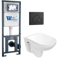 Комплект унитаза с инсталляцией WeltWasser MARBERG 410 + BAARBACH 004 GL-WT + MAR 410 RD MT-BL 10000010356 цвет Белый глянцевый с сиденьем Микролифт и клавишей смыва цвет Черный матовый