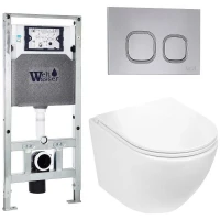 Комплект унитаза с инсталляцией WeltWasser AMBERG 506 ST + MERZBACH 043 GL-WT + AMBERG RD-CR 10000011298 цвет Белый глянцевый с сиденьем Микролифт и клавишей смыва цвет Хром
