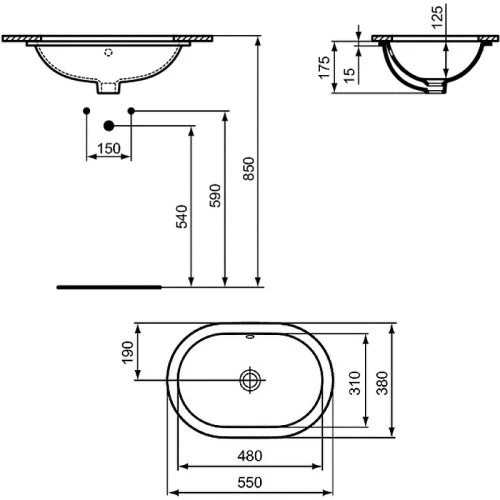 Раковина Ideal Standard Connect 55 E504801 Euro White фарфор встраиваемый