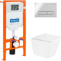 Комплект унитаза с инсталляцией BelBagno Due BB3103CHR/SC/BB002-80/BB005-PR-CHROME с сиденьем Микролифт и клавишей смыва Хром фаянс подвесной