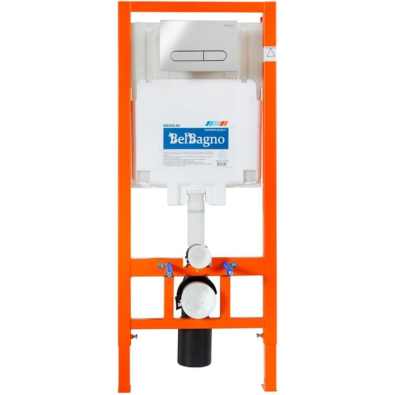 Комплект унитаза с инсталляцией BelBagno Due BB3103CHR/SC/BB002-80/BB005-PR-CHROME с сиденьем Микролифт и клавишей смыва Хром фаянс подвесной