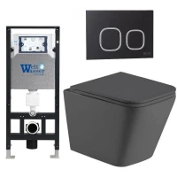 Комплект унитаза с инсталляцией WeltWasser AMBERG 506 + GELBACH 043 MT-GR + AMBERG RD-BL 10000012025 цвет Серый матовый с сиденьем Микролифт и клавишей смыва цвет Черный