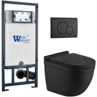 Комплект унитаза с инсталляцией WeltWasser MARBERG 507 + HEIMBACH 043 MT-BL + MAR 507 RD MT-BL 10000012255 цвет Черный матовый с сиденьем Микролифт и клавишей смыва цвет Черный матовый