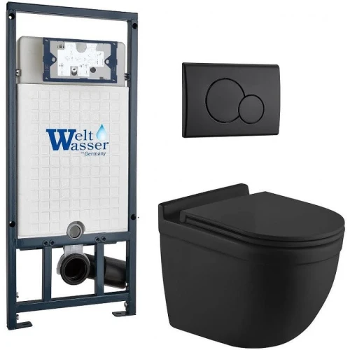 Комплект унитаза с инсталляцией WeltWasser MARBERG 507 + HEIMBACH 043 MT-BL + MAR 507 RD MT-BL 10000012255 цвет Черный матовый с сиденьем Микролифт и клавишей смыва цвет Черный матовый