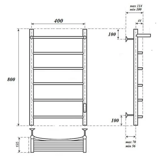 Электрический полотенцесушитель Point Афина PN04848P П5 400x800 с полкой, диммер справа Хром