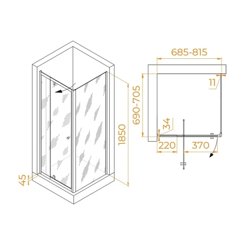 Душевой уголок RGW Passage 70x70 41083277-014 профиль цвет Черный стекло прозрачное