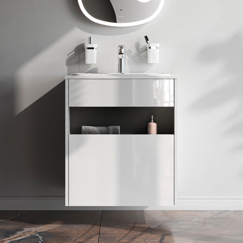 Тумба под раковину AM.PM Func 60 M8FFUX0601WG подвесная Белая глянцевая МДФ / ЛДСП
