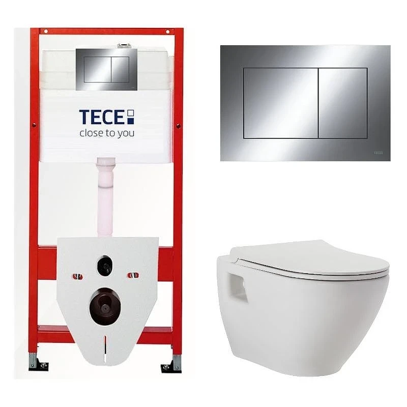 Комплект унитаза биде с инсталляцией Tece Base TC412N3VP1 с сиденьем Микролифт и клавишей смыва цвет Хром