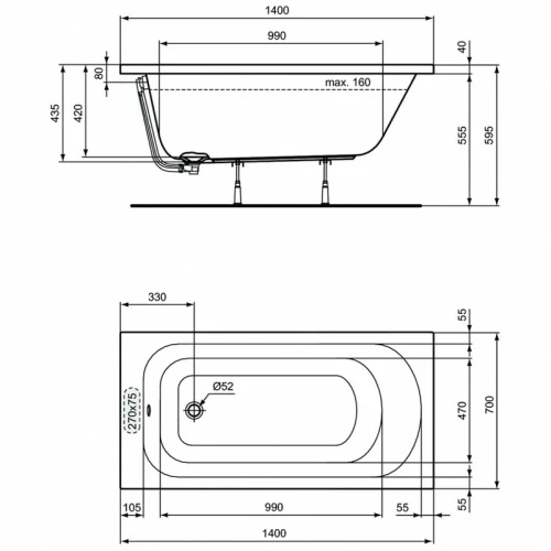 Акриловая ванна Ideal Standard Simplicity 140х70 W004101 цвет Euro White / Евробелый