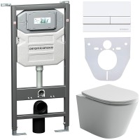 Комплект унитаза с инсталляцией Ceramicanova Balearica CN6000_1002W_1000 с сиденьем Микролифт и Белой клавишей смыва фарфор подвесной