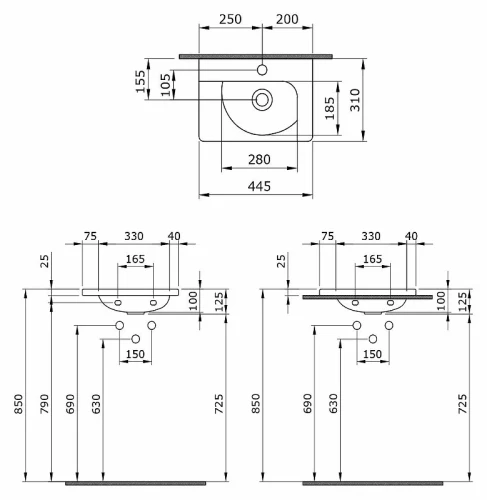 Раковина Bocchi Taormina Arch 45 1015-005-0126 Черная глянцевая фарфор подвесная, полувстраиваемая