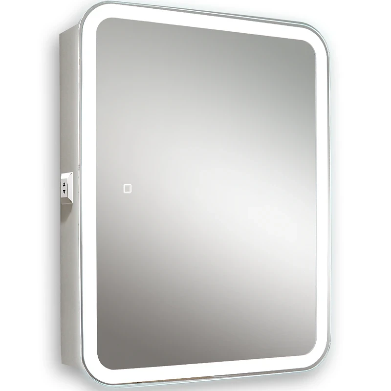 Зеркальный шкаф Silver Mirrors Фиджи Flip 60 LED-00002472 с подсветкой Белый МДФ / ЛДСП, стекло