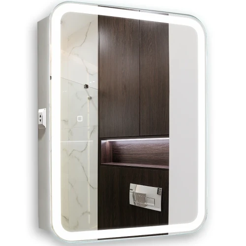 Зеркальный шкаф Silver Mirrors Фиджи Flip 60 LED-00002472 с подсветкой Белый МДФ / ЛДСП, стекло