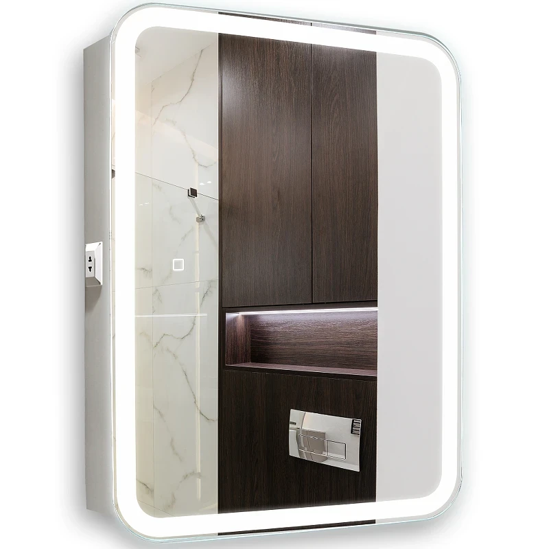Зеркальный шкаф Silver Mirrors Фиджи Flip 60 LED-00002472 с подсветкой Белый МДФ / ЛДСП, стекло