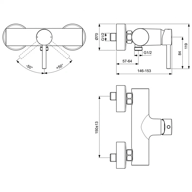 Смеситель для душа Ideal Standard Ceraline BC200U4 Черный матовый латунь на стену