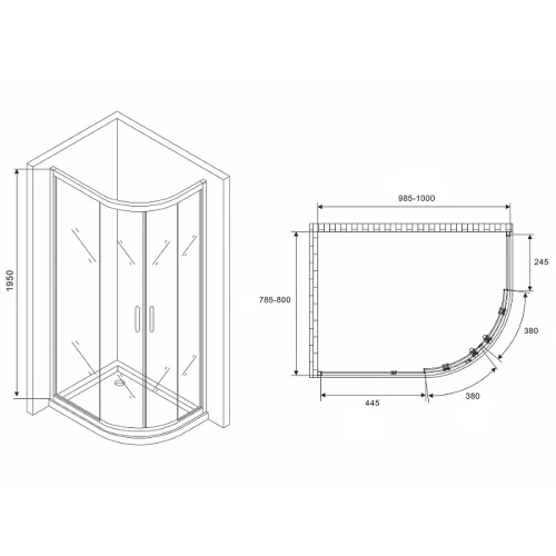 Душевой уголок Abber Schwarzer Diamant 100x80 AG01180M профиль Хром стекло матовое