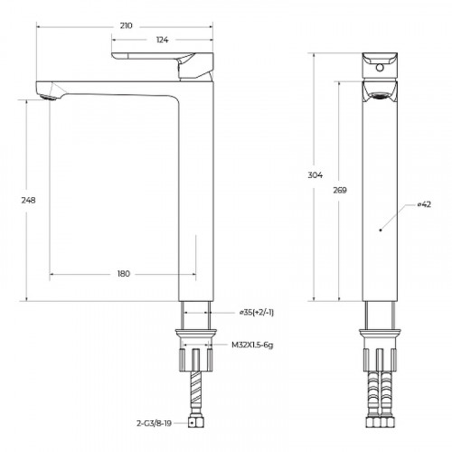 Смеситель для раковины Cezares Stylus STYLUS-LC-IN-W0 Сатин нержавеющая сталь