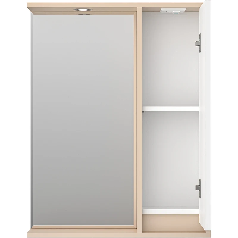 Зеркало со шкафом Brevita Balaton 65 R BAL-04065-03-01П с подсветкой Белое матовое Бежевое матовое МДФ / ЛДСП, стекло