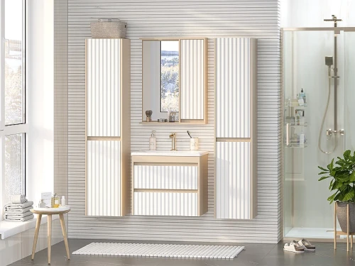 Зеркало со шкафом Brevita Balaton 65 R BAL-04065-03-01П с подсветкой Белое матовое Бежевое матовое МДФ / ЛДСП, стекло