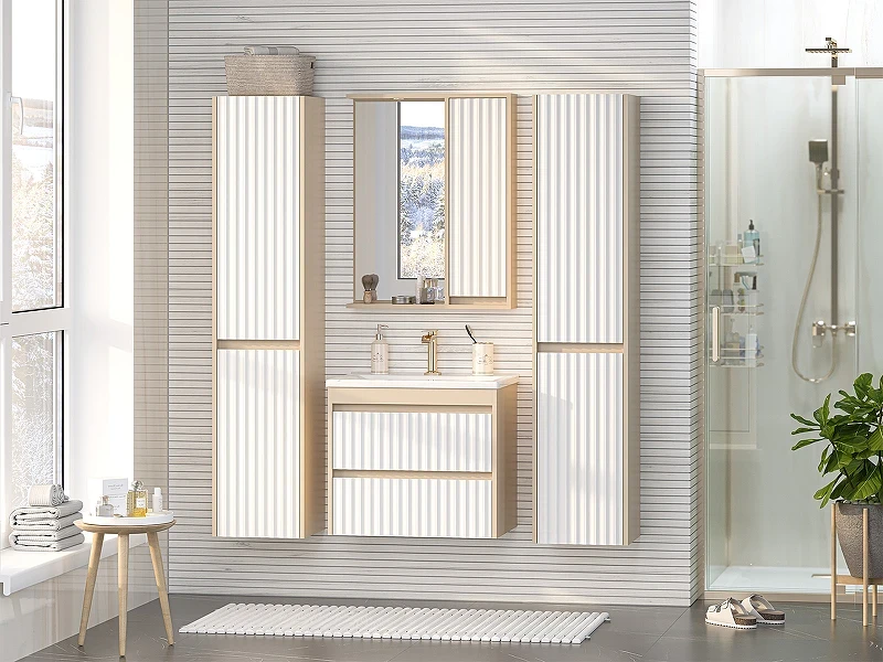 Зеркало со шкафом Brevita Balaton 65 R BAL-04065-03-01П с подсветкой Белое матовое Бежевое матовое МДФ / ЛДСП, стекло