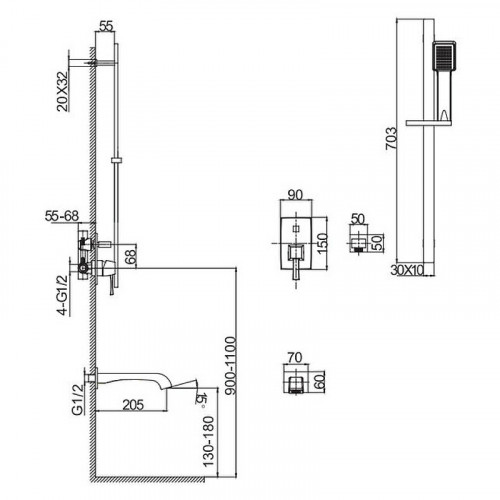 Смеситель для ванны Caprigo Diamante 50-210-crm Хром латунь встраиваемый