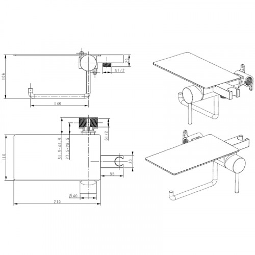 Гигиенический душ со смесителем Bronze de Luxe Scandi 708/1B Черный матовый латунь встраиваемый