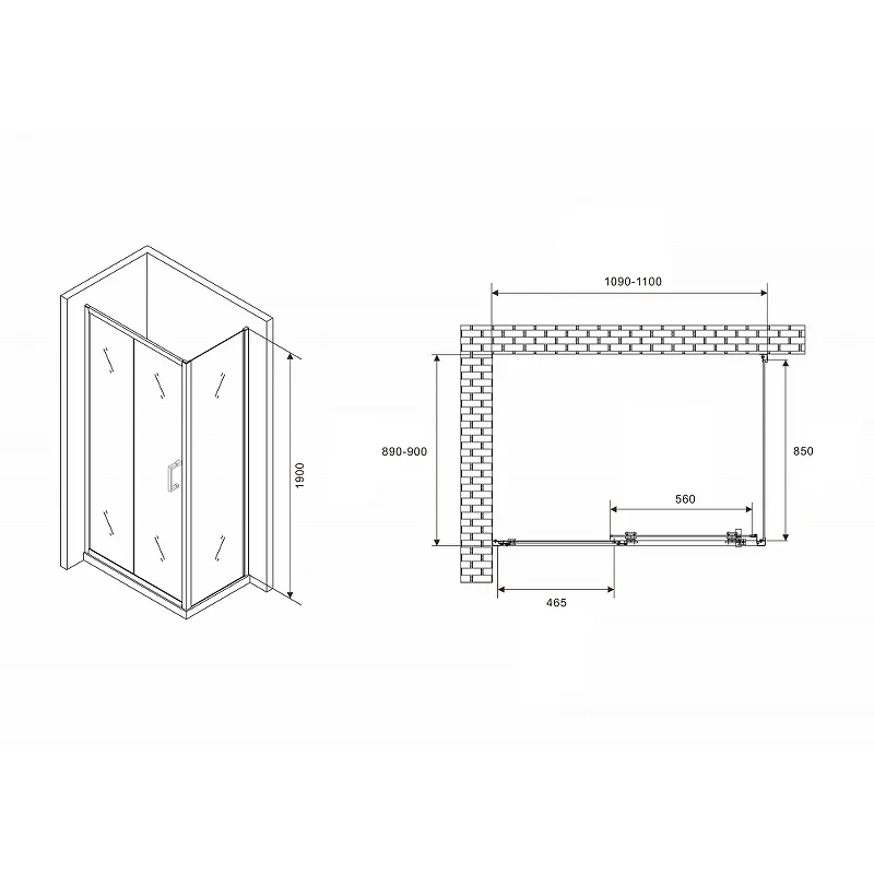 Душевой уголок Abber Schwarzer Diamant 110x90 AG30110B5-S90B5 профиль Черный стекло прозрачное