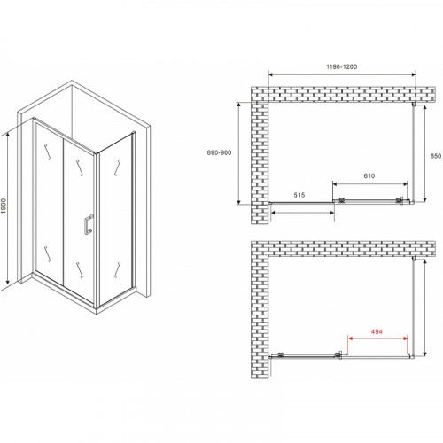 Душевой уголок Abber Schwarzer Diamant 120x90 AG30120B5-S90B5 профиль Черный стекло прозрачное