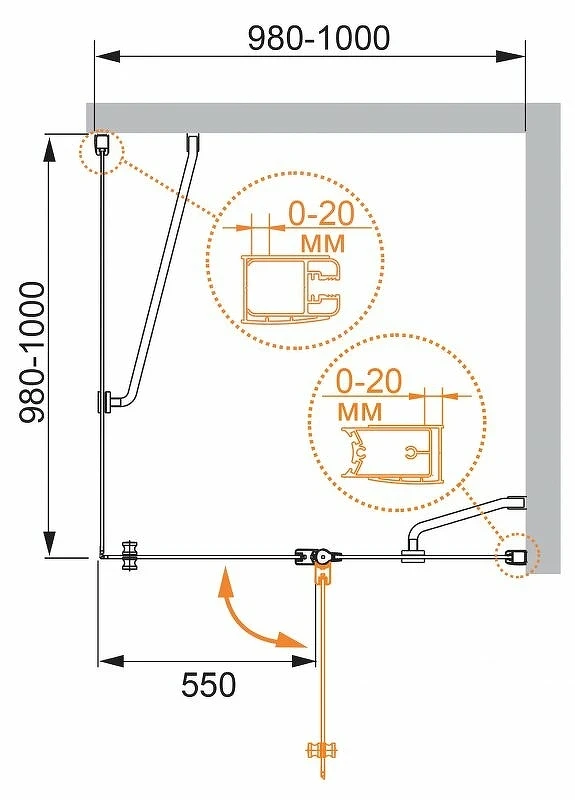 Душевой уголок Cezares Elena 100x100 ELENA-W-A-12-100-C-Cr профиль Хром стекло прозрачное