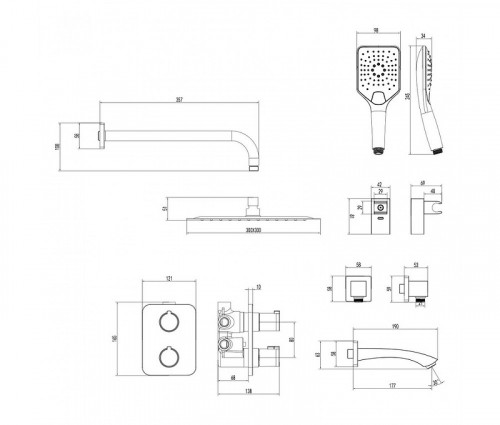Душевая система Lemark Yeti LM7842С с термостатом Хром латунь встраиваемый