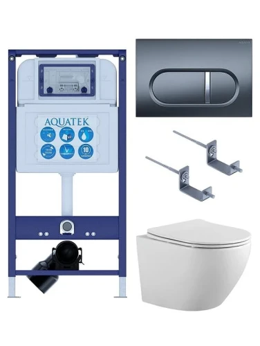 Комплект унитаза с инсталляцией Aquatek Set Aquatek Европа-050 4в1 цвет Белый с сиденьем Микролифт и клавишей смыва цвет Оружейная сталь