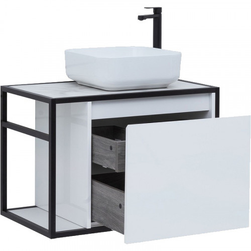 Тумба под раковину Aquanet Nova Lite Loft 75R 261649 подвесная Белый глянец МДФ / ЛДСП