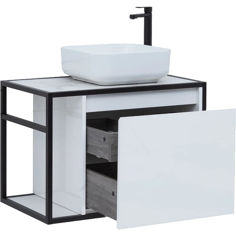 Тумба под раковину Aquanet Nova Lite Loft 75R 261649 подвесная Белый глянец МДФ / ЛДСП