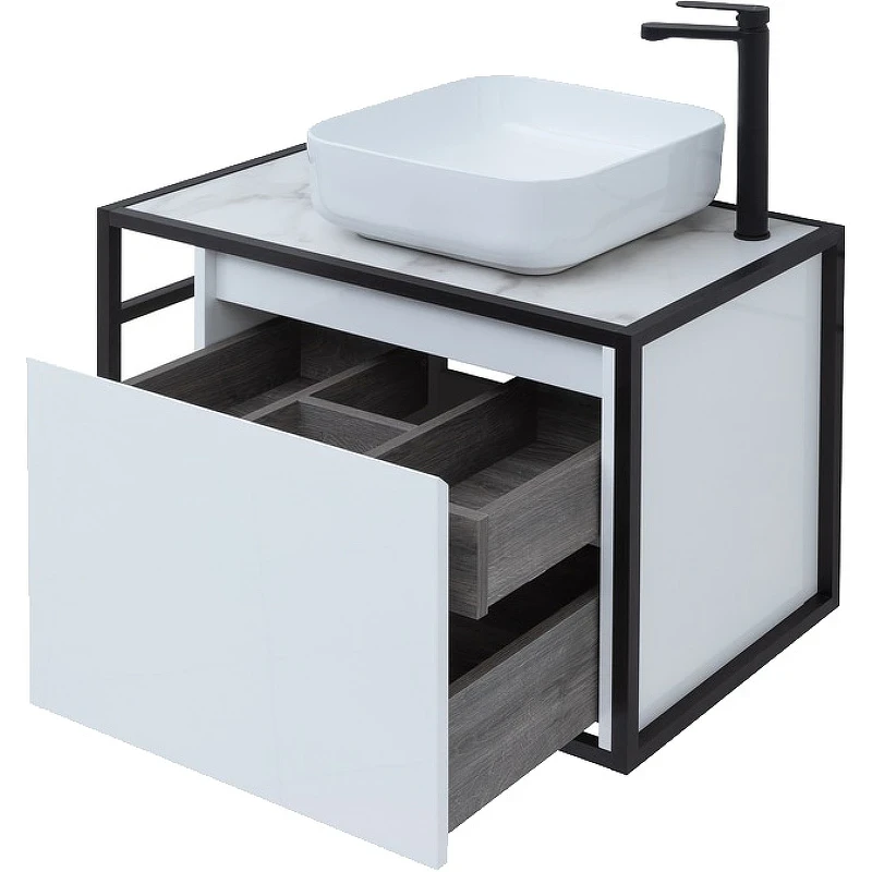 Тумба под раковину Aquanet Nova Lite Loft 75R 261649 подвесная Белый глянец МДФ / ЛДСП