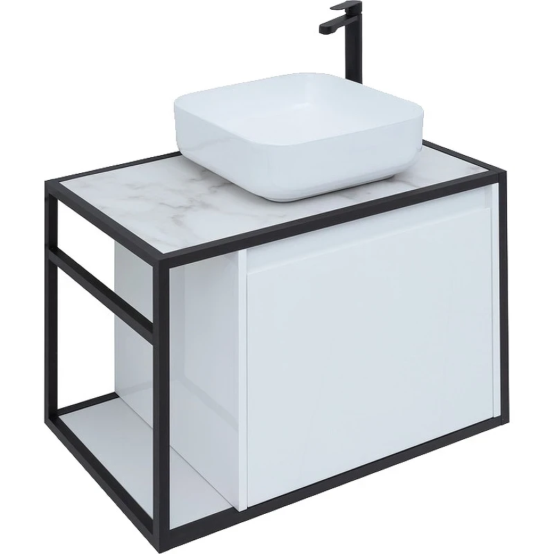 Тумба под раковину Aquanet Nova Lite Loft 75R 261649 подвесная Белый глянец МДФ / ЛДСП