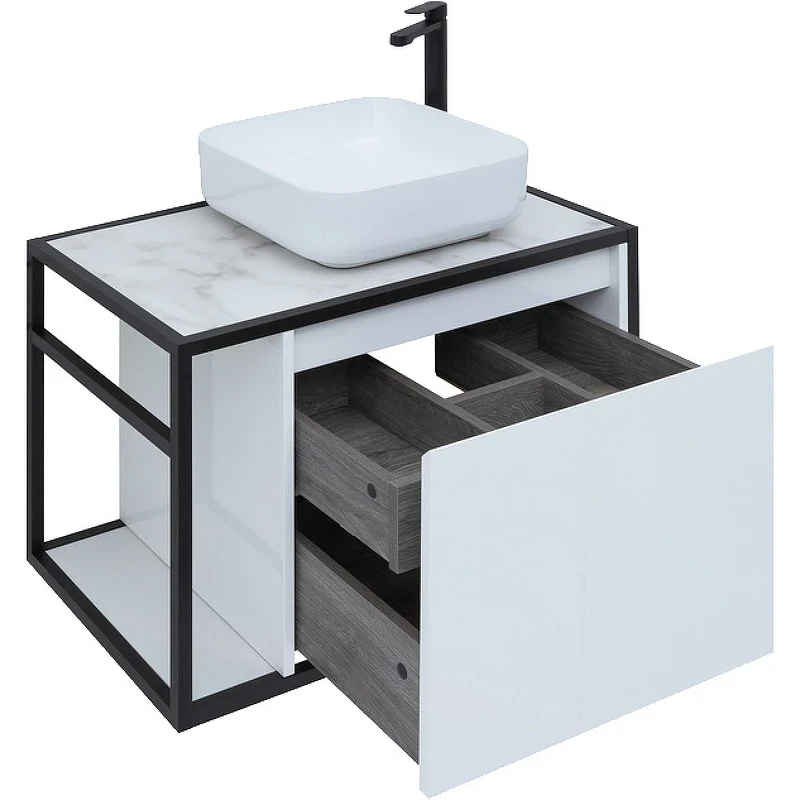Тумба под раковину Aquanet Nova Lite Loft 75R 261649 подвесная Белый глянец МДФ / ЛДСП